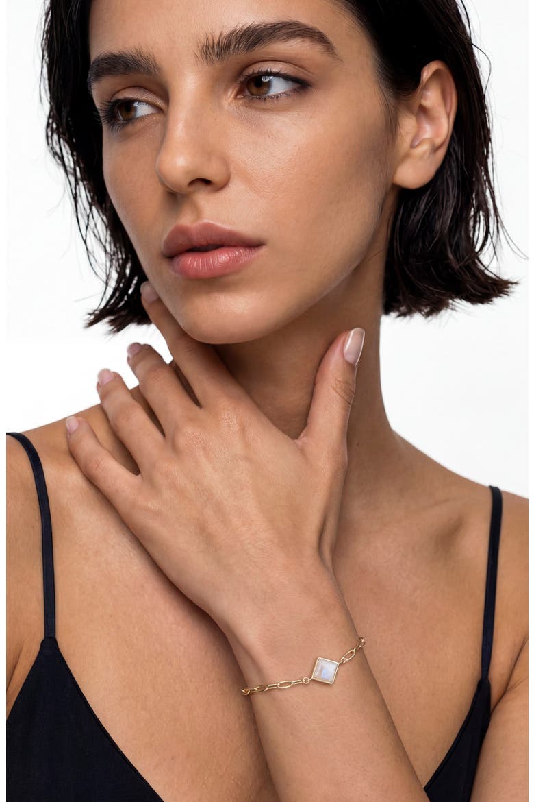 14k Gold Plated Square Stone Chain Bracelet, Alternate, color, WHITE/ GOLD