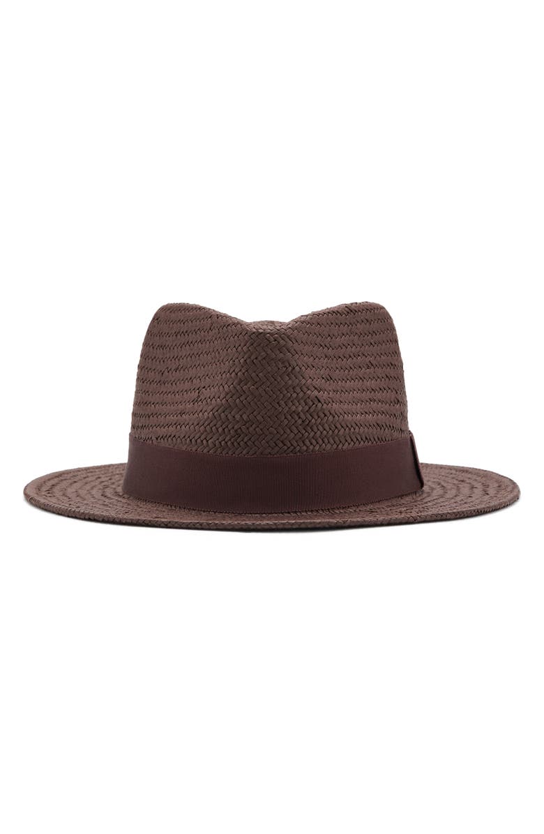 MANGO Straw Fedora, Alternate, color, Chocolate