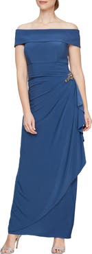 Alex Evenings Embellished Off the Shoulder Column Gown