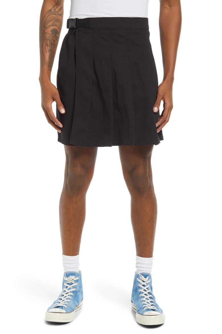 Pride Gender Inclusive Pleated Cotton Twill Skirt, Main, color, BLACK