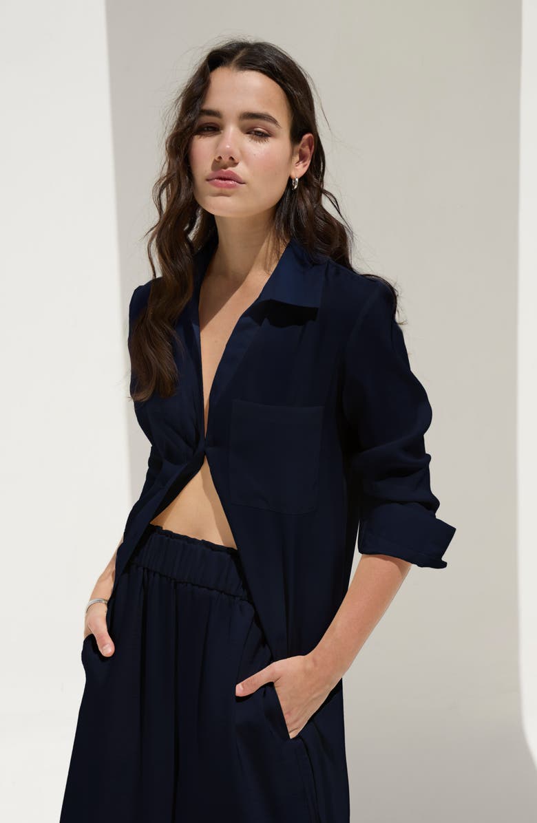 DELUC Belel High Waist Satin Wide Leg Pants, Alternate, color, Blue