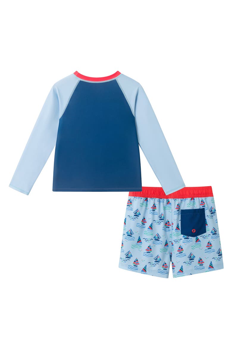 Kids' Sailboat Long Sleeve Two-Piece Rashguard Swimsuit, Alternate, color, NAVY SAILBOAT