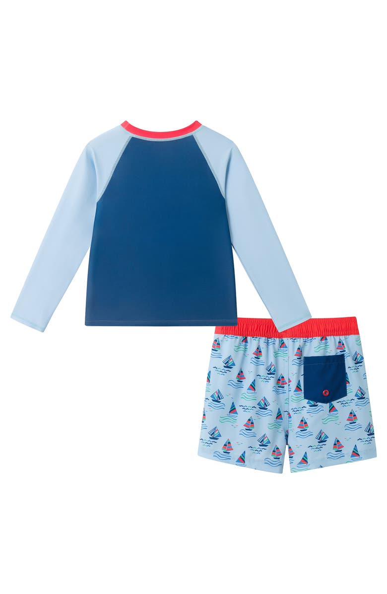 Andy & Evan Kids' Sailboat Long Sleeve Two-Piece Rashguard Swimsuit, Alternate, color, Navy Sailboat