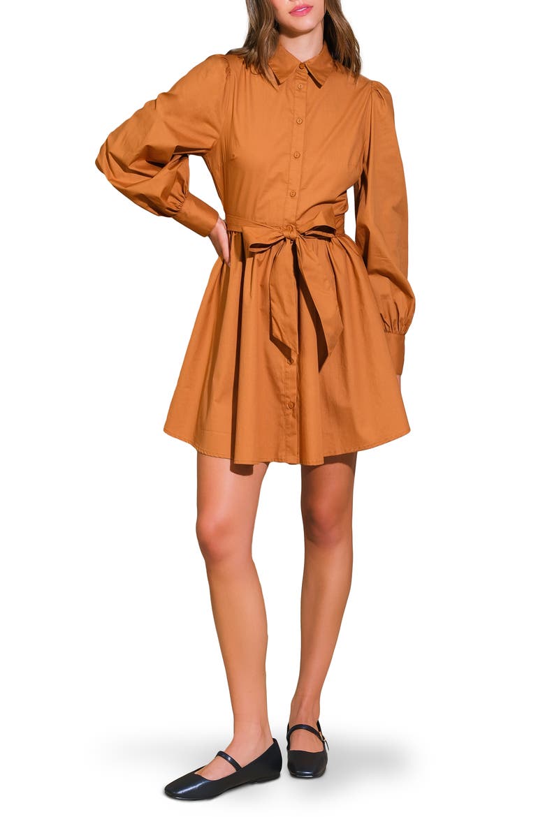 Solid Mini Shirtdress, Main, color, CARAMEL