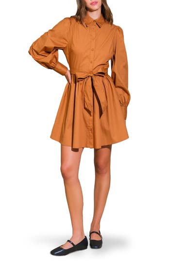 Flying Tomato Solid Mini Shirtdress In Brown