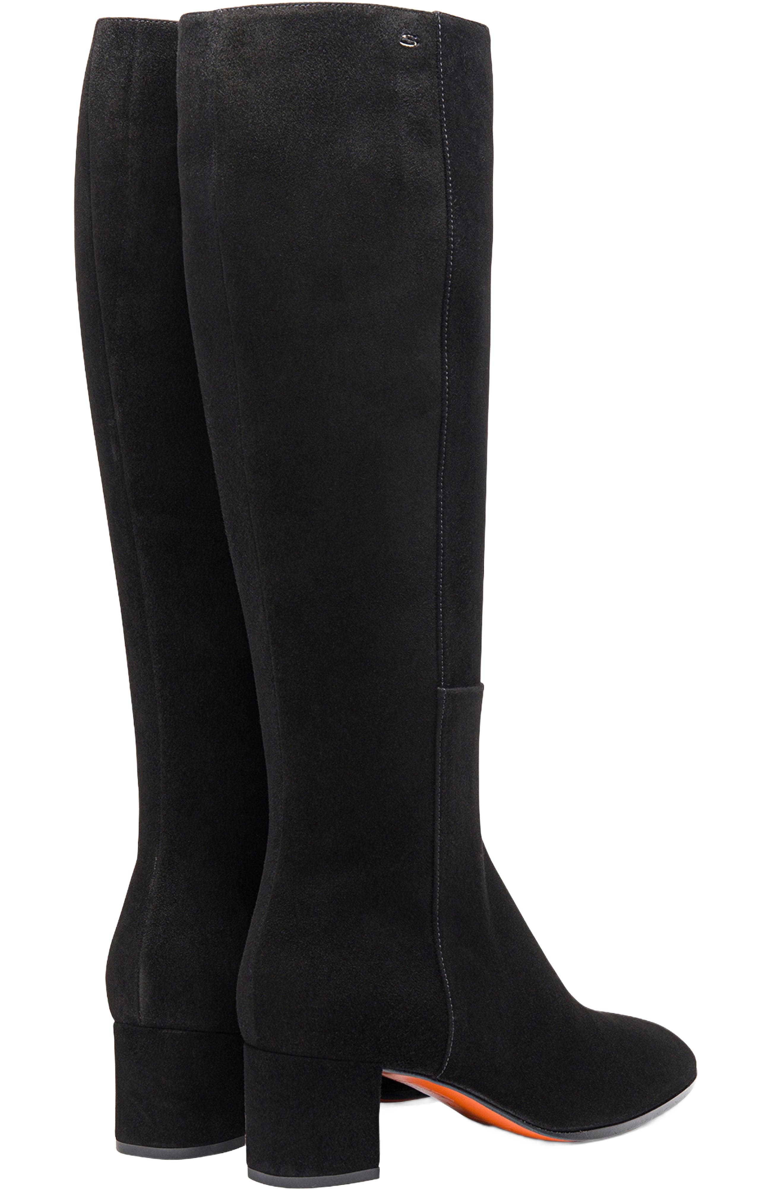 Santoni Suede Low-Heel Boot, Alternate, color, Black