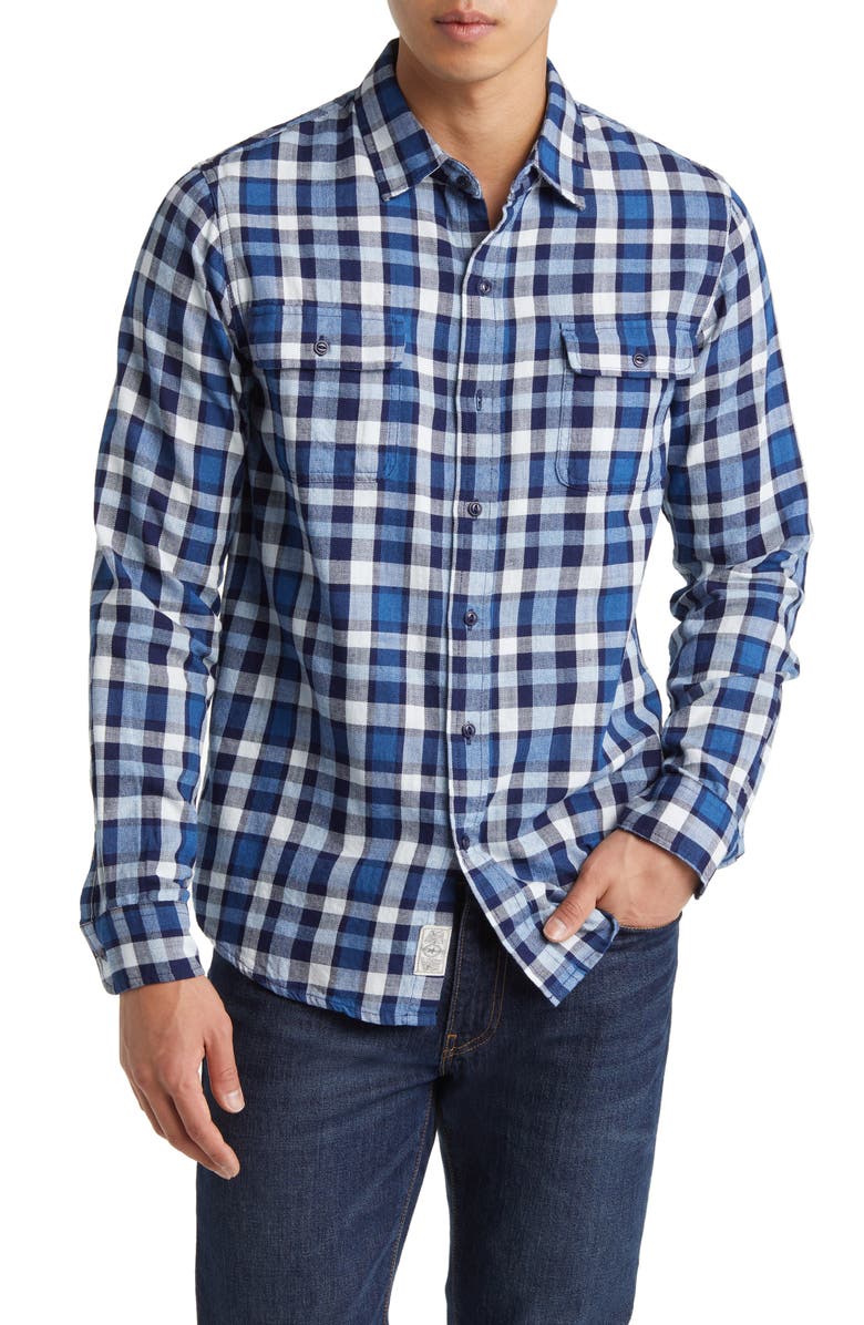Schott NYC Plaid Slub Cotton Button-Up Shirt, Main, color, Blue
