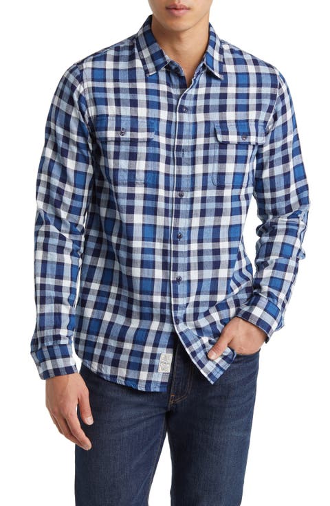 Plaid Slub Cotton Button-Up Shirt