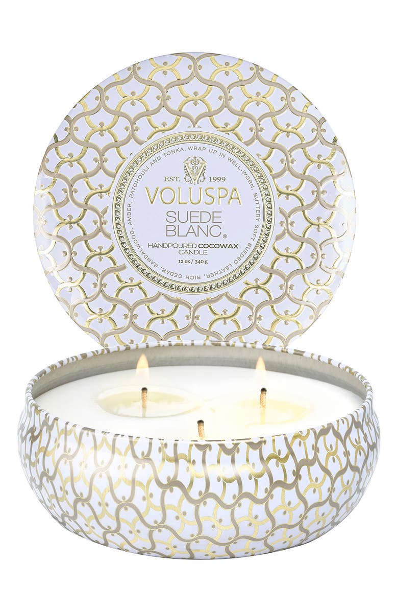 Voluspa Suede Blanc 3-Wick Tin Candle, Alternate, color, Suede Blanc