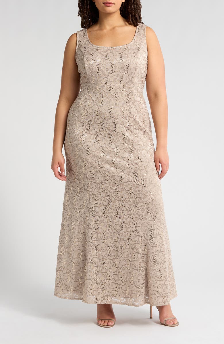 SL FASHIONS Long Fit & Flare Jacket Dress, Alternate, color, Champagne