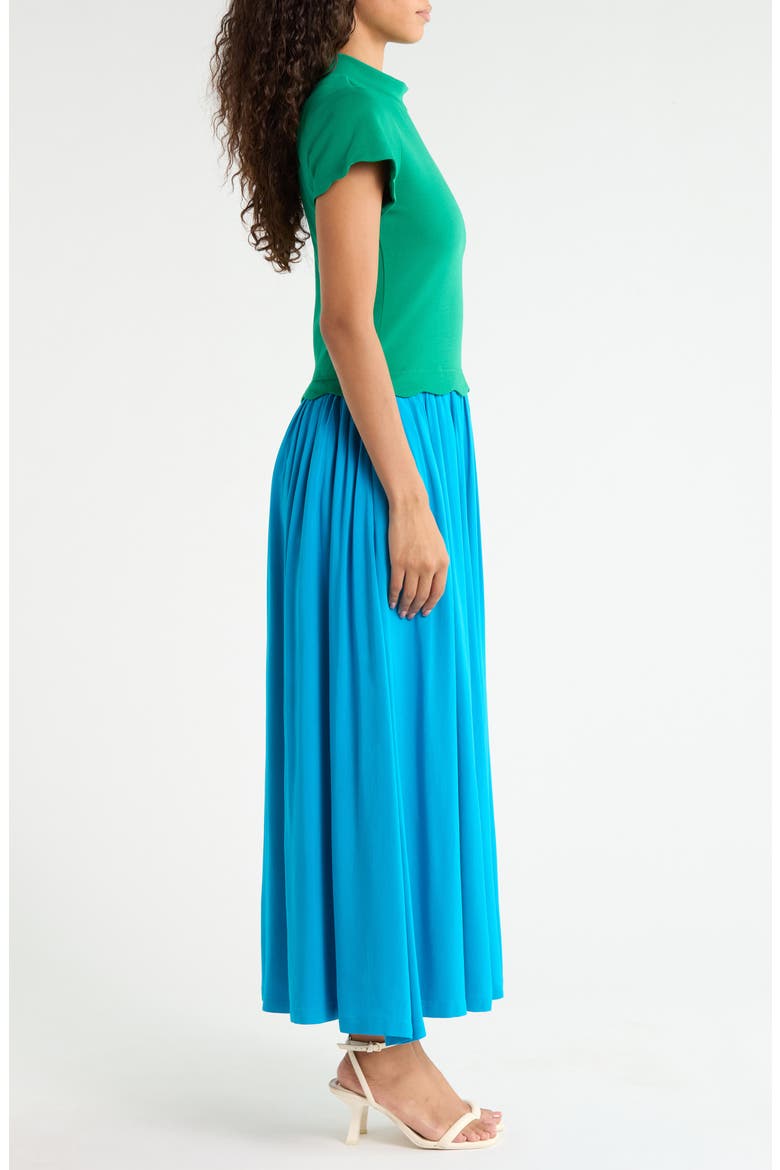 Marby Mixed Media Midi Dress, Alternate, color, NAVY BLUE