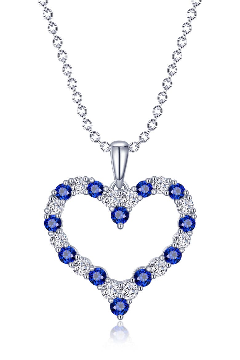 Simulated Diamond & Lab Grown Gemstone Open Heart Pendant Necklace, Main, color, SAPPHIRE/ WHITE