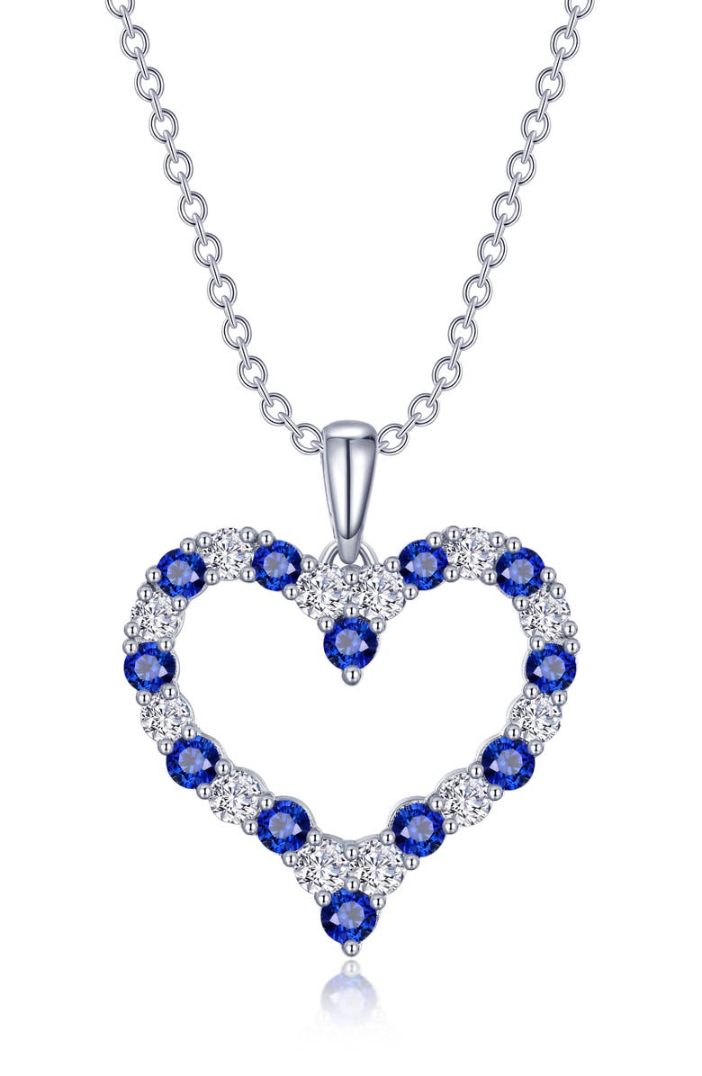 Lafonn Simulated Diamond & Lab Grown Gemstone Open Heart Pendant Necklace, Main, color, Sapphire/ White