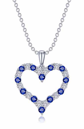 Simulated Diamond & Lab Grown Gemstone Open Heart Pendant Necklace