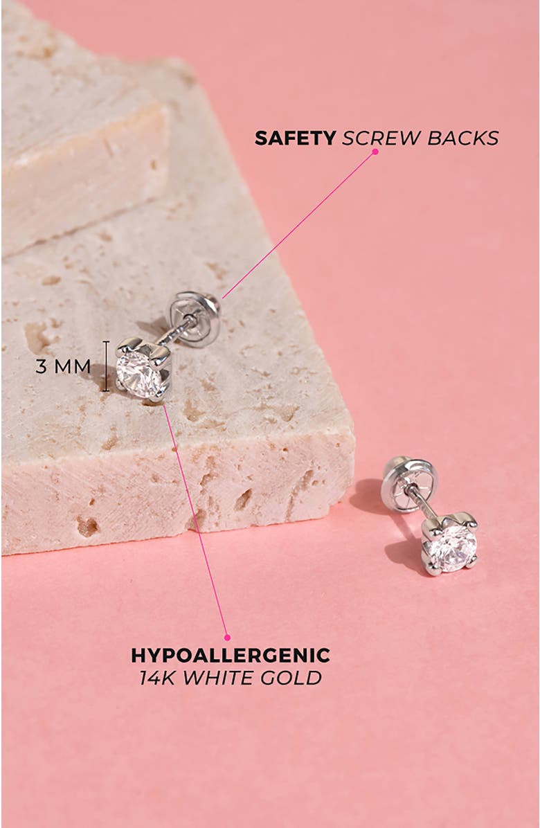 In Season Jewelry 14k Square Set Cubic Zirconia Solitaire Earrings, Alternate, color, Silver