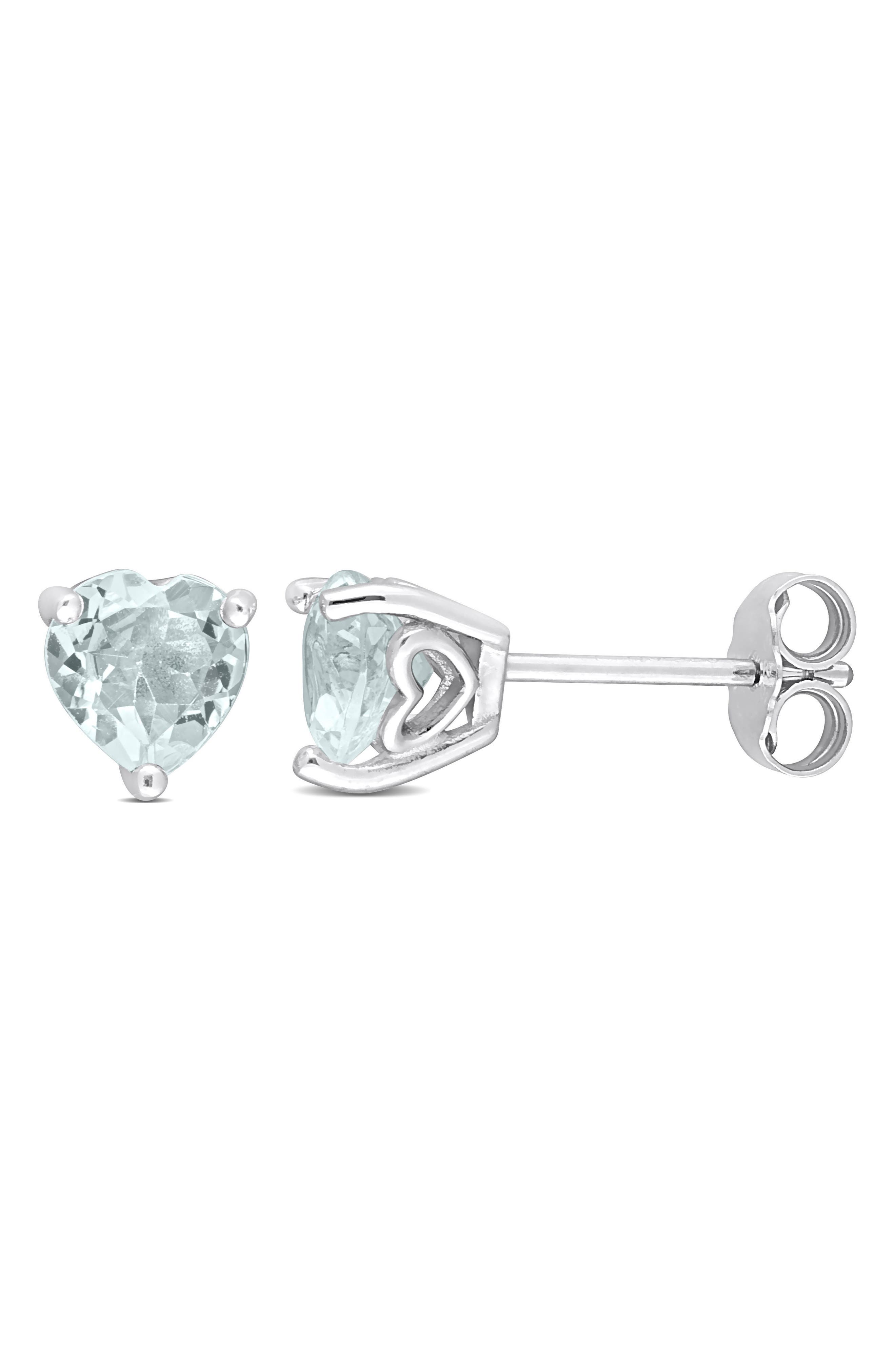 DELMAR Sterling Silver Aquamarine Heart Shape Stud Earrings