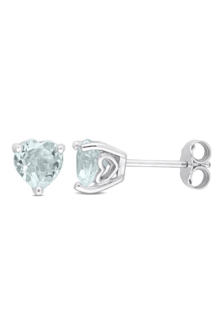 Sterling Silver Aquamarine Heart Shape Stud Earrings, Main, color, BLUE