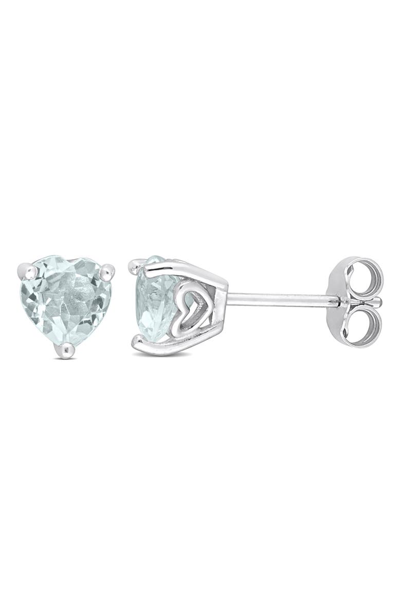 DELMAR Sterling Silver Aquamarine Heart Shape Stud Earrings, Main, color, 