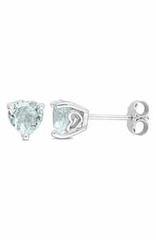 DELMAR Sterling Silver Aquamarine Heart Shape Stud Earrings