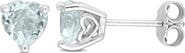 DELMAR Sterling Silver Aquamarine Heart Shape Stud Earrings