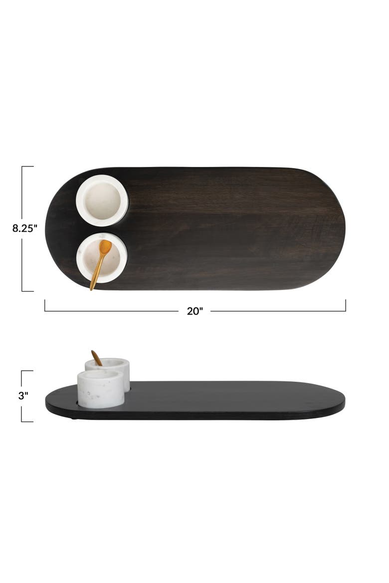 Elegant Mango Wood Tray with 2-Piece Marble Bowls and a Gold Finish Stainless Steel Spoon, Multicolor, Alternate, color, Multicolor