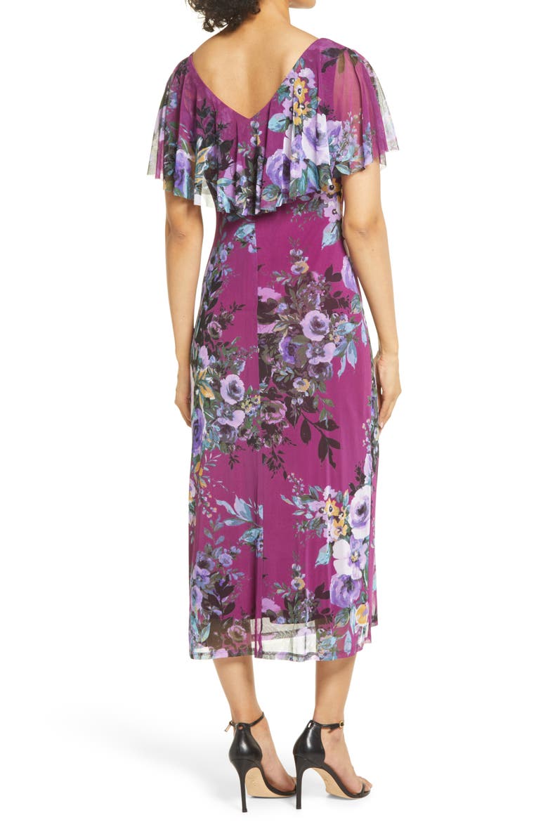 Flutter Sleeve V-Neck Midi Dress, Alternate, color, PLUM