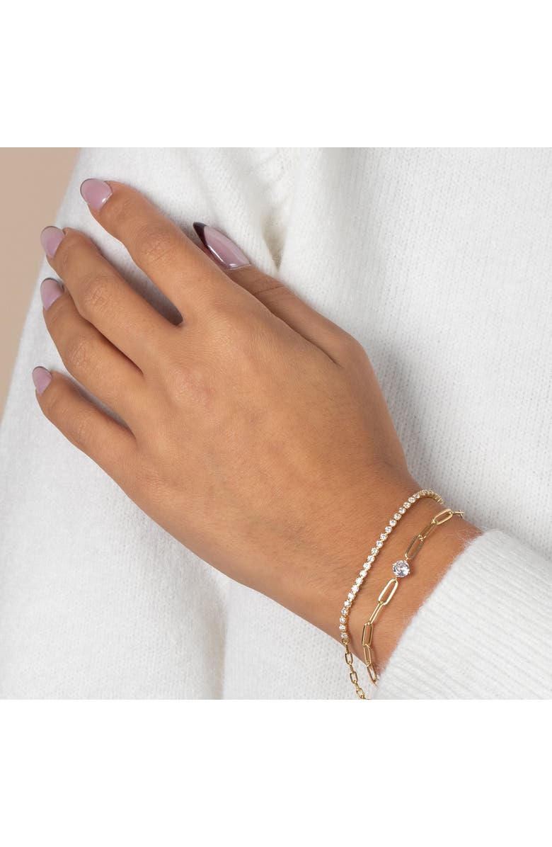 BY ADINA EDEN CZ Solitaire Four Prong Paperclip Bracelet, Alternate, color, Gold