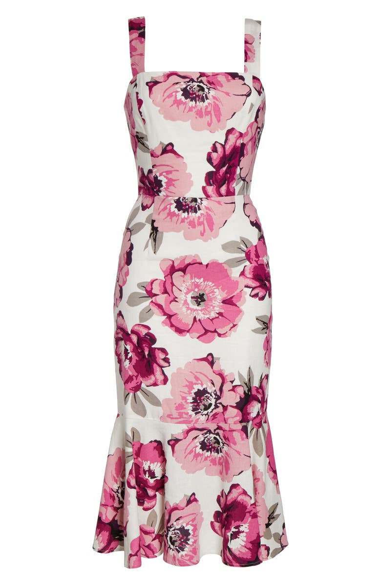 Charles Henry Floral Linen Blend Midi Sundress, Alternate, color,