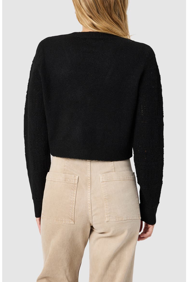 Pointelle Crop Cardigan, Alternate, color, BLACK