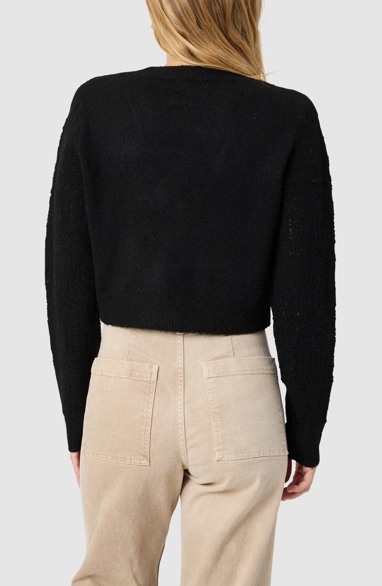 All in Favor Pointelle Crop Cardigan, Alternate, color, Black