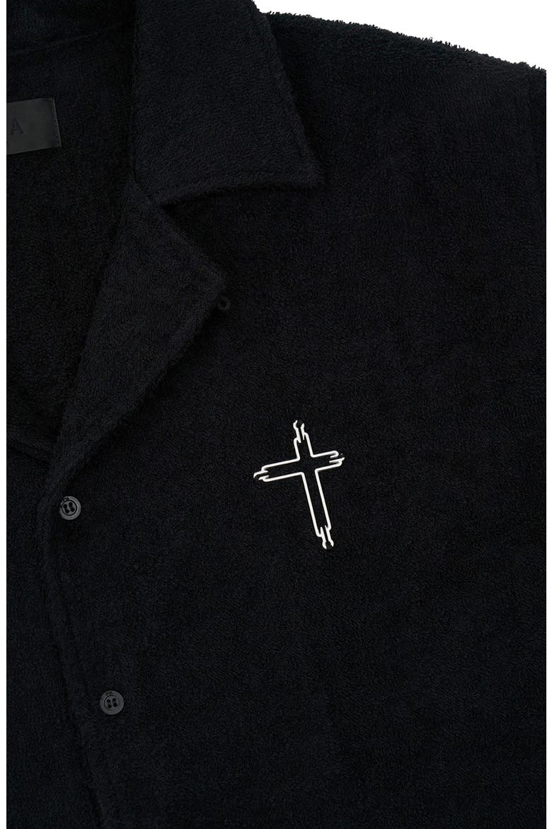 Nathan Oversize Terry Cloth Camp Shirt, Alternate, color, BLACK