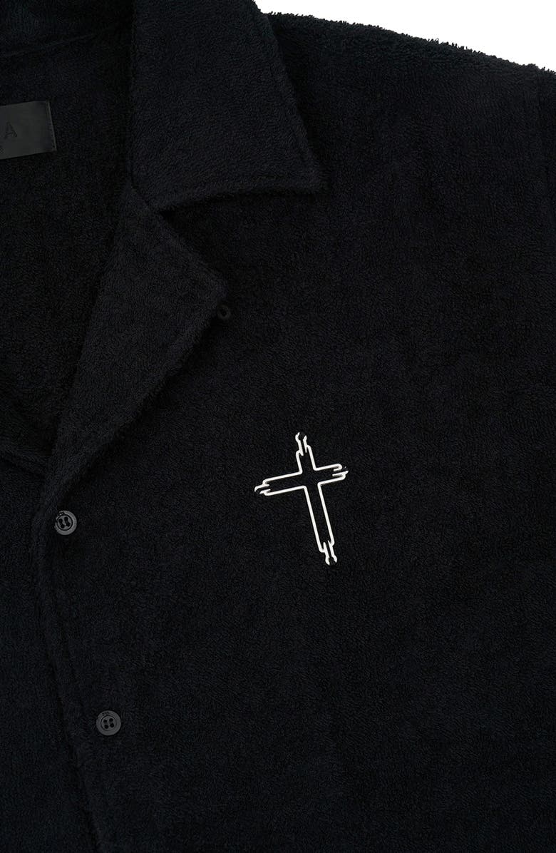RtA Nathan Oversize Terry Cloth Camp Shirt, Alternate, color, Black