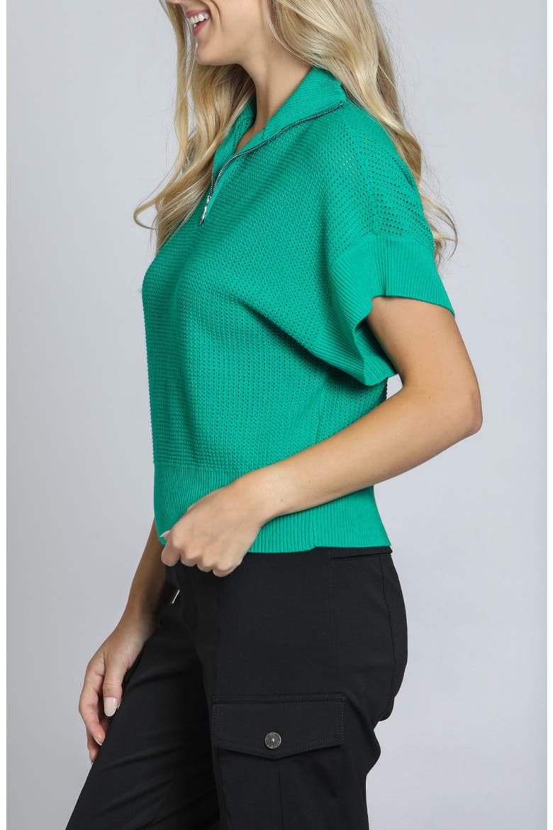 Open Stitch Quarter Zip Sweater, Alternate, color, EMERALD