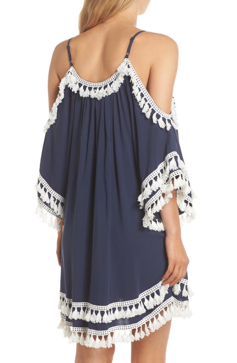Surf Gypsy Tassled Cold Shoulder Cover-Up Tunic, Alternate, color, 