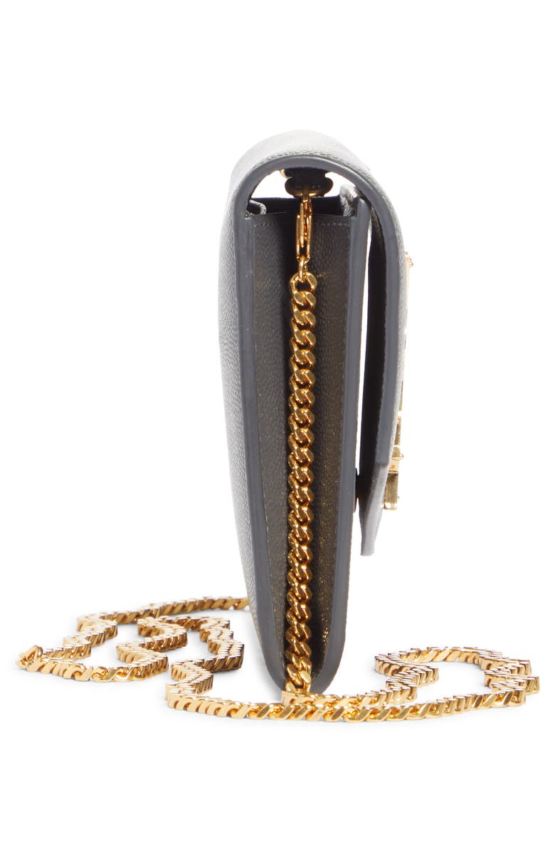 Saint Laurent Uptown Pebbled Calfskin Leather Wallet on a Chain, Alternate, color, 