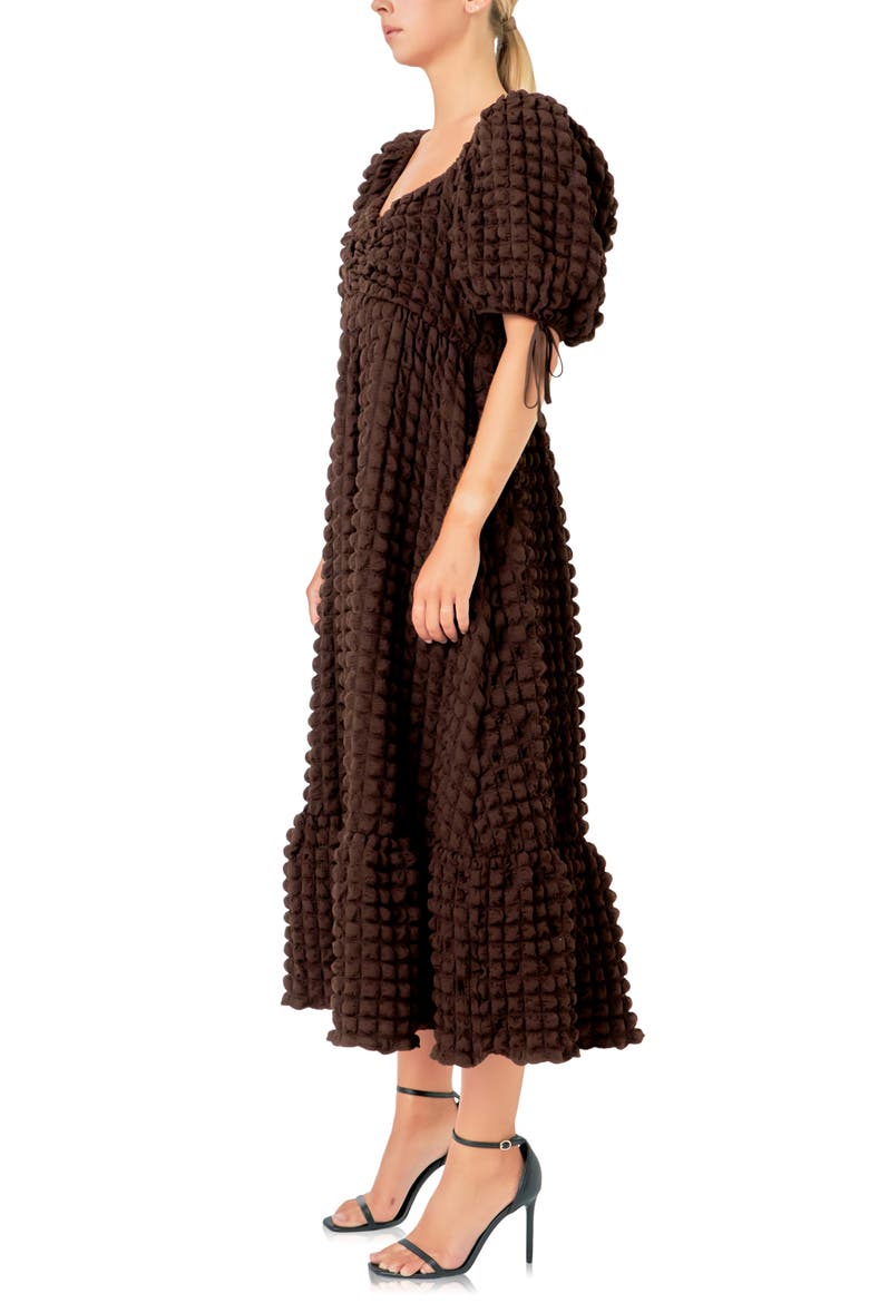 Texture Puff Sleeve Maxi Dress, Alternate, color, BROWN