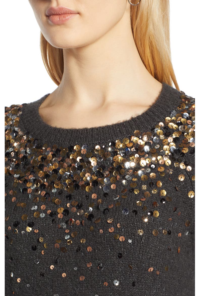 Sequin Detail Sweater, Alternate, color, CHARCOAL