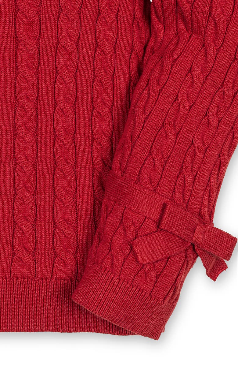 Hope & Henry Organic Long Puff Sleeve Sweater with Bow Detail, Alternate, color, Red Cable