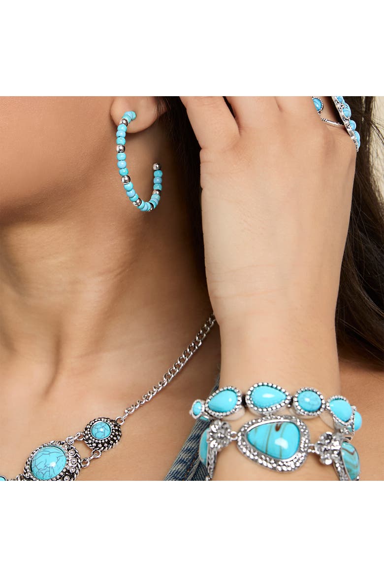 Turquoise Gemstone Flower Bracelet, Alternate, color, Silver, turquoise