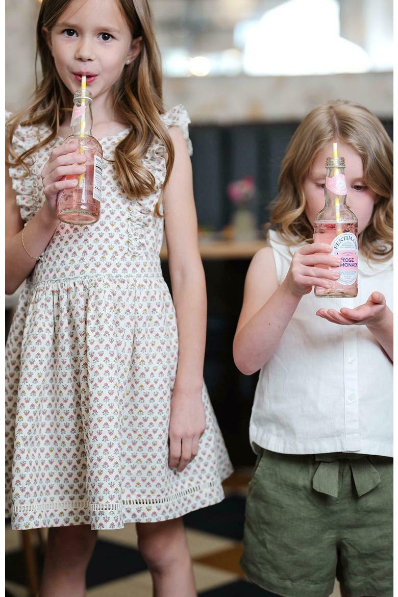 Girls' Linen Pinafore Flutter Dress with Crochet Trim, Toddler, Alternate, color, Provence Mini Floral