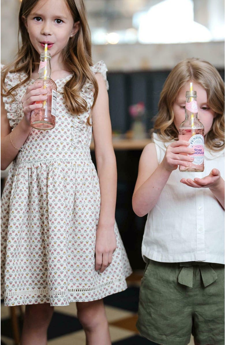 Hope & Henry Girls' Linen Pinafore Flutter Dress with Crochet Trim, Toddler, Alternate, color,