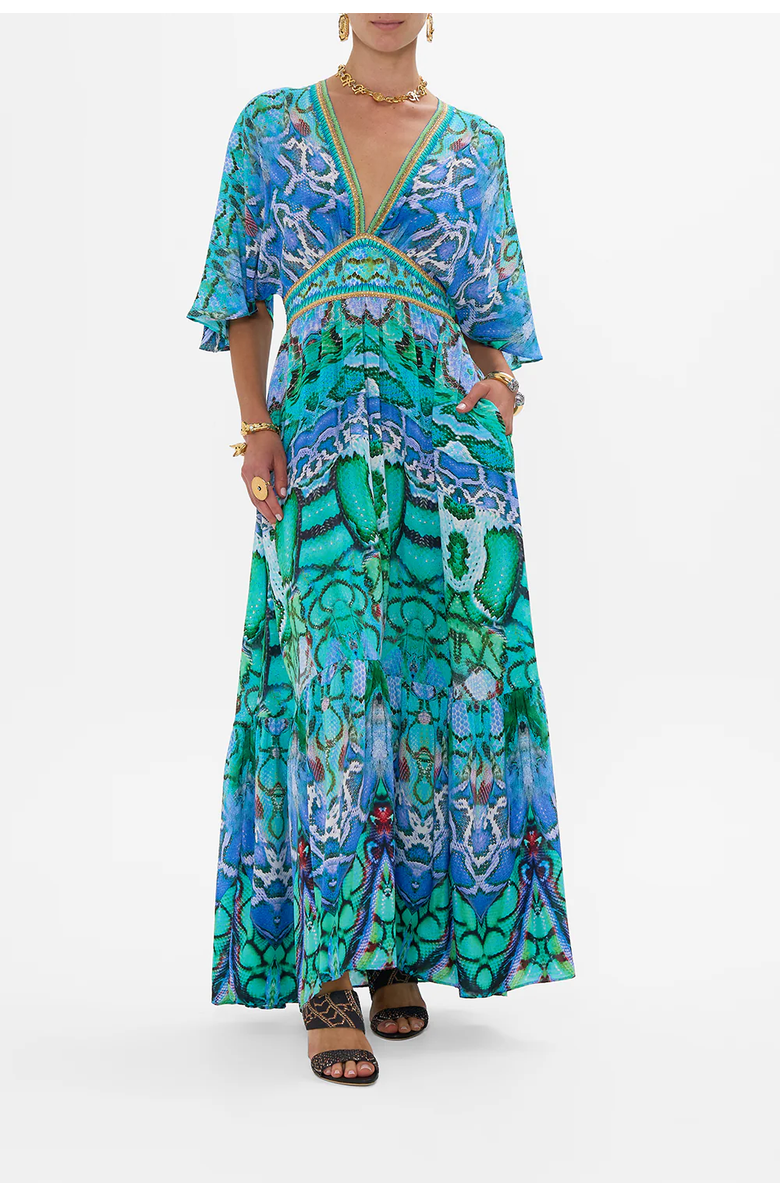 Camilla WAISTED DRESS WITH HEM RUFFLE LAND OF WONDER, Main, color, 