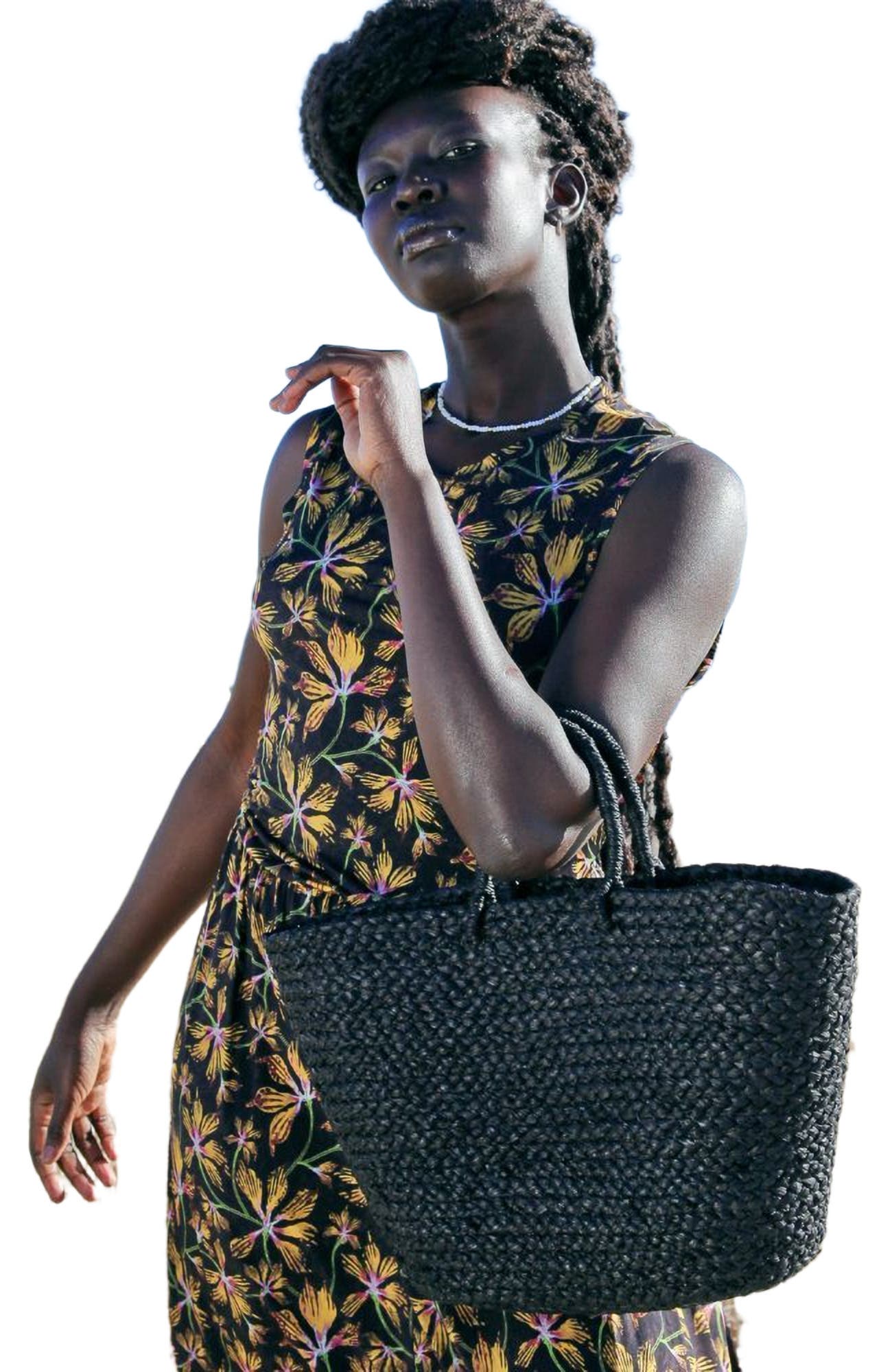 indego africa Braided Raffia Day Bag Black, Alternate, color, Black