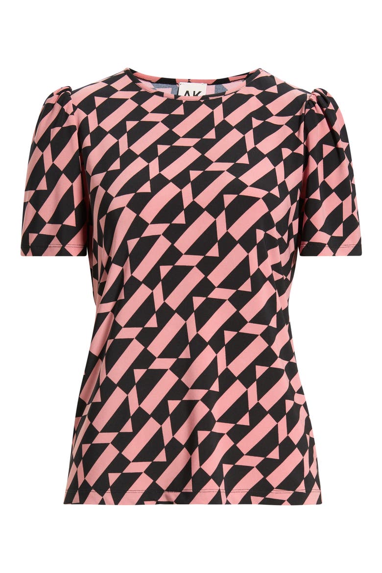 Puffed Shoulder Crewneck Top, Alternate, color, ANNE BLACK/ PRIMROSE
