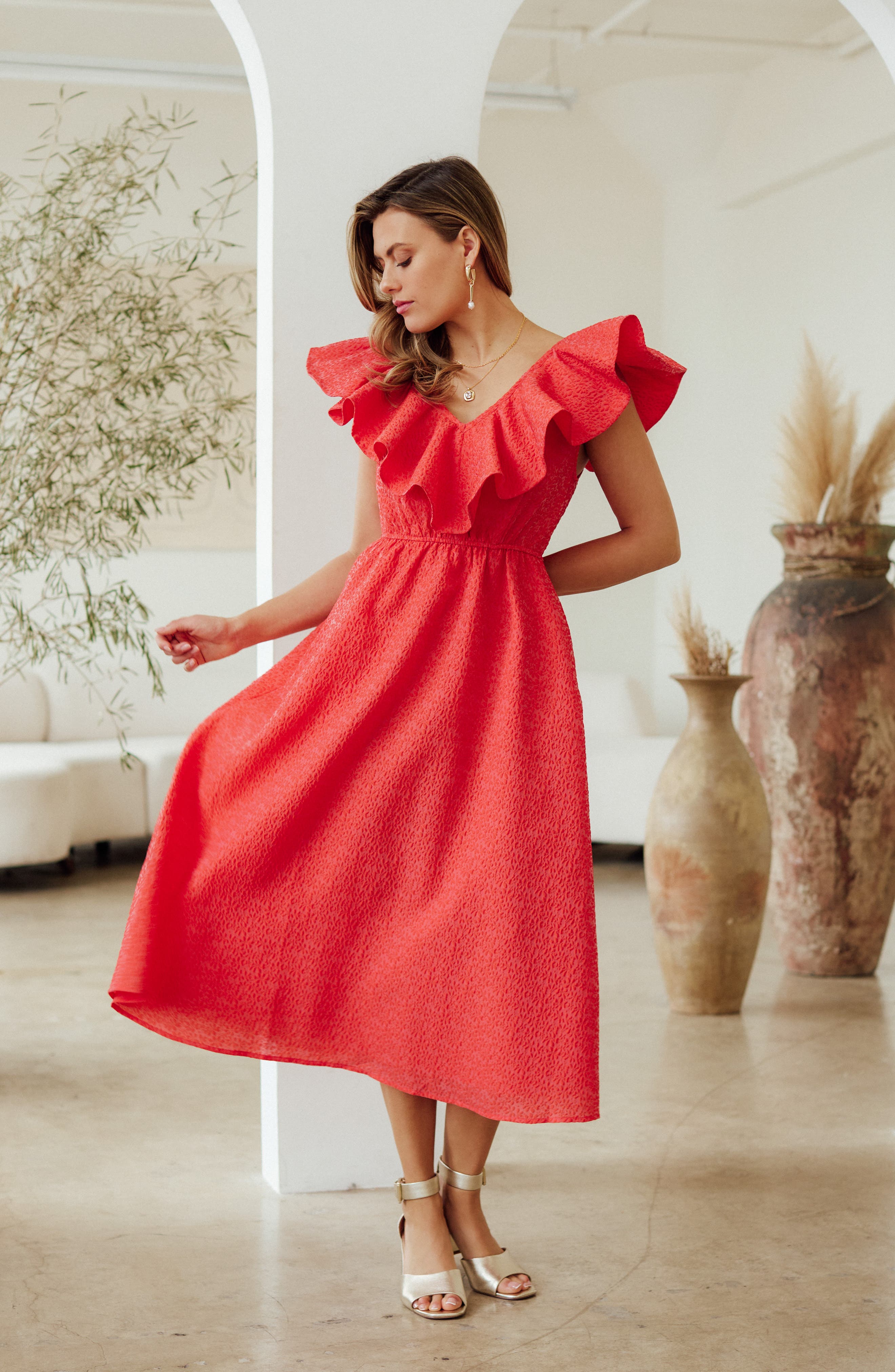 Chelsea28 Ruffle Puckered Midi Dress (Women) | Nordstromrack