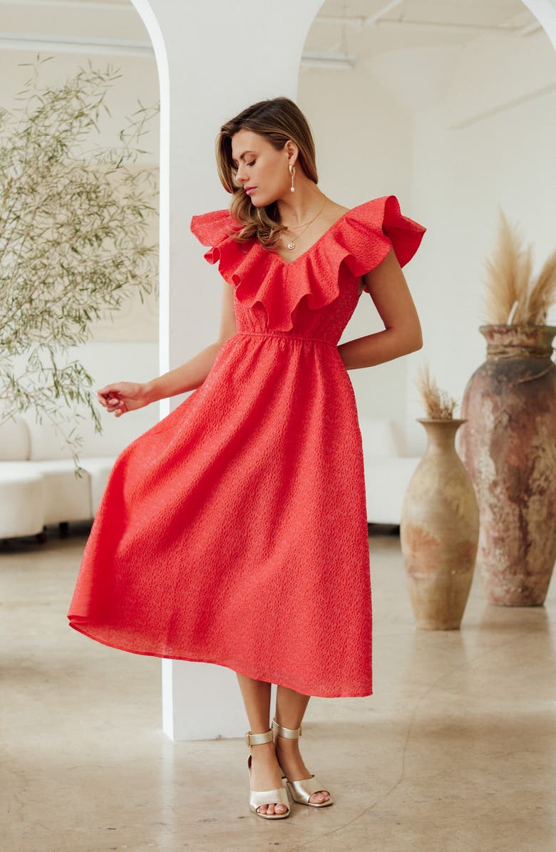 Chelsea28 Ruffle Puckered Midi Dress, Alternate, color,