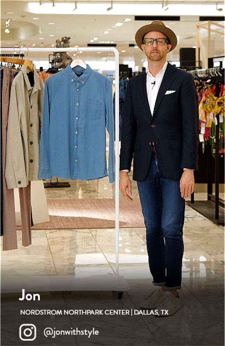 Trim Fit Stretch Chambray Button-Down Shirt, sales video thumbnail