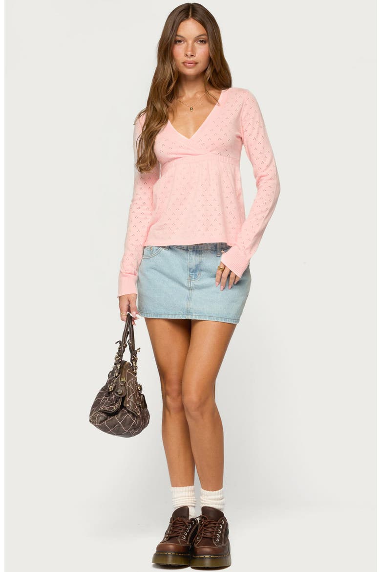 Basha Pointelle Knit V-Neck Sweater, Alternate, color, LIGHT-PINK