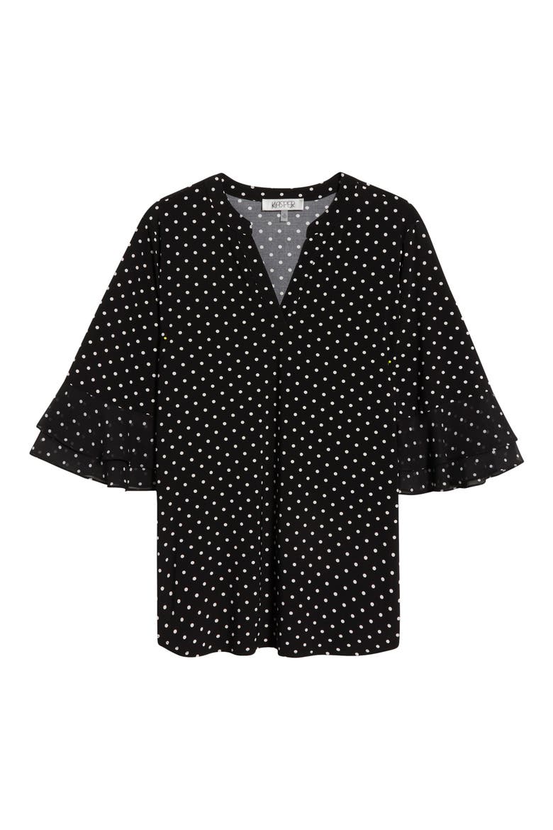 Flutter Sleeve Top, Alternate, color, BLACK/ VANILLA ICE