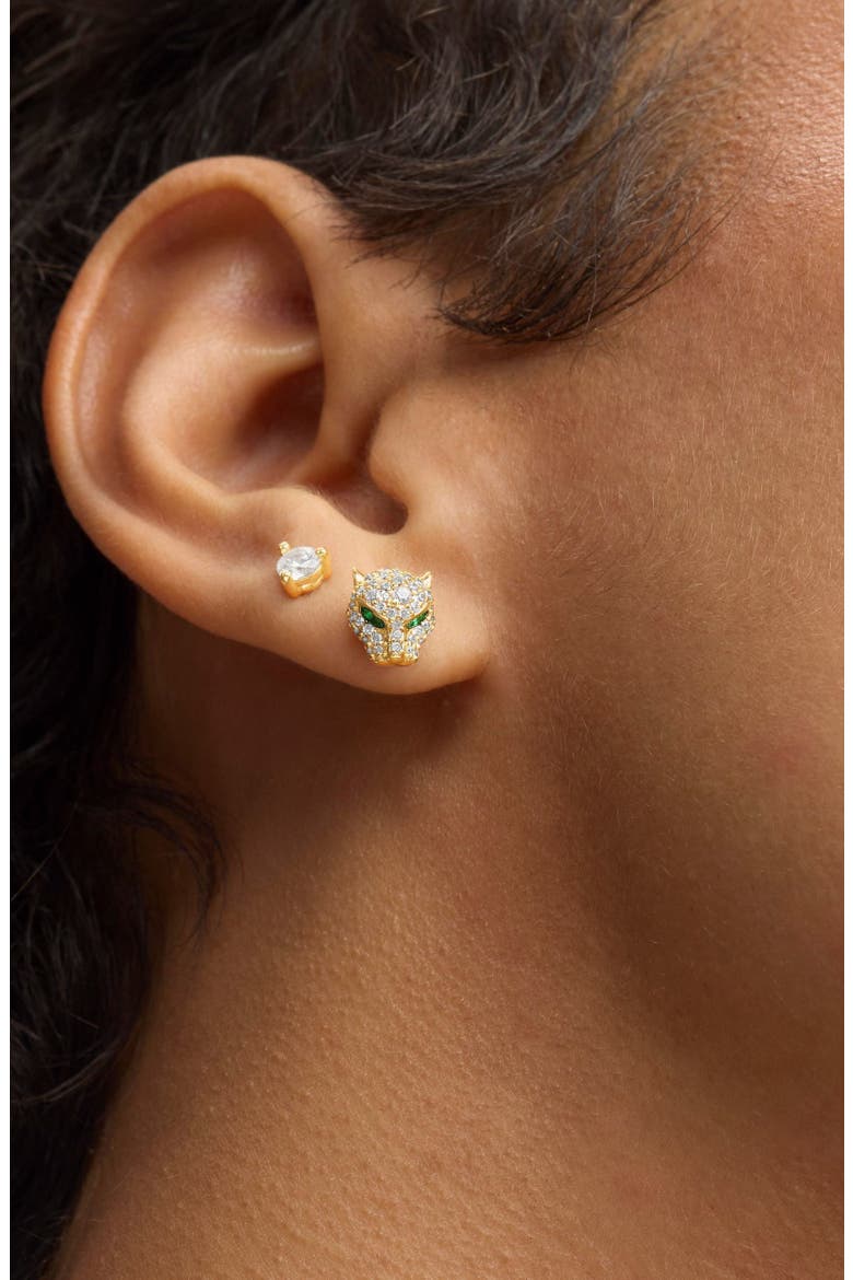 Jaguar Pavé Stud Earrings, Alternate, color, GOLD-WHITE